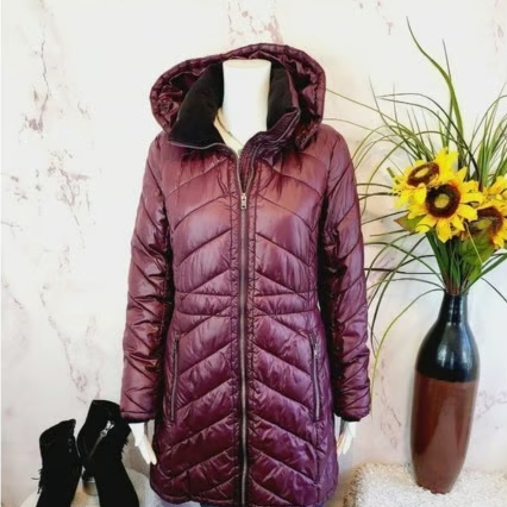 Marc New York Nimbus Maroon Puffer Quilted Warm Jacket Removable Hood S